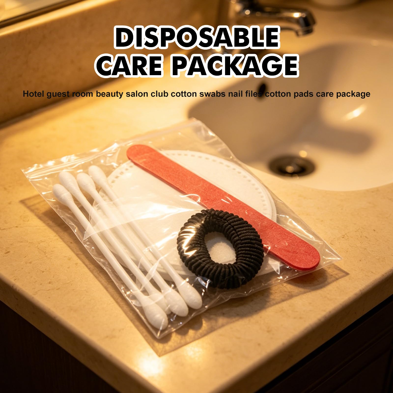 GOMETY 100 Stück Hotel Kosmetik Set,Einzeln Verpackt Hotel Vanity Set Amenities Kit Hotelbedarf Toilettenartikel Gastgewerbe Hygiene Produkte mit Wattepads Wattestäbchen Nagelfeile Haargummi
