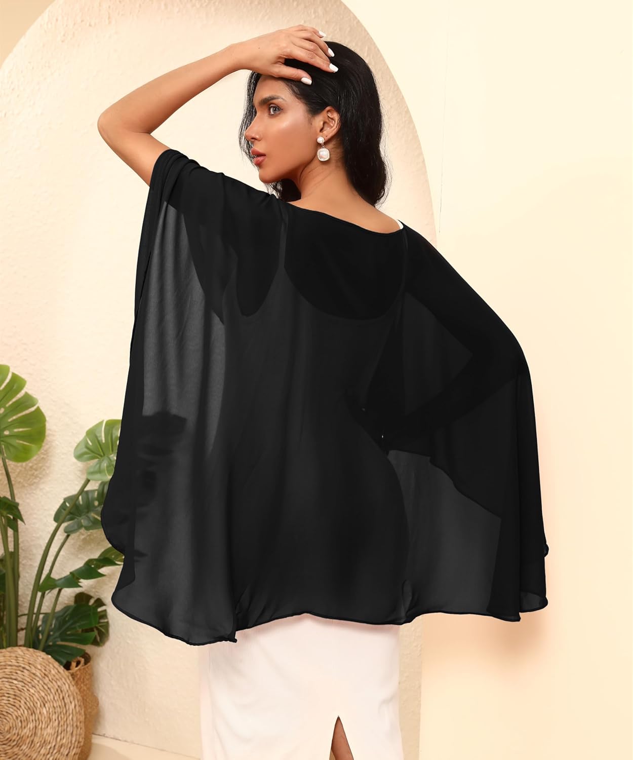 Chiffon Sheer Shawl Wraps Women's Girls Shrug for Evening Dress Wedding Cape Cover Up 1920s Shawl - Image 6