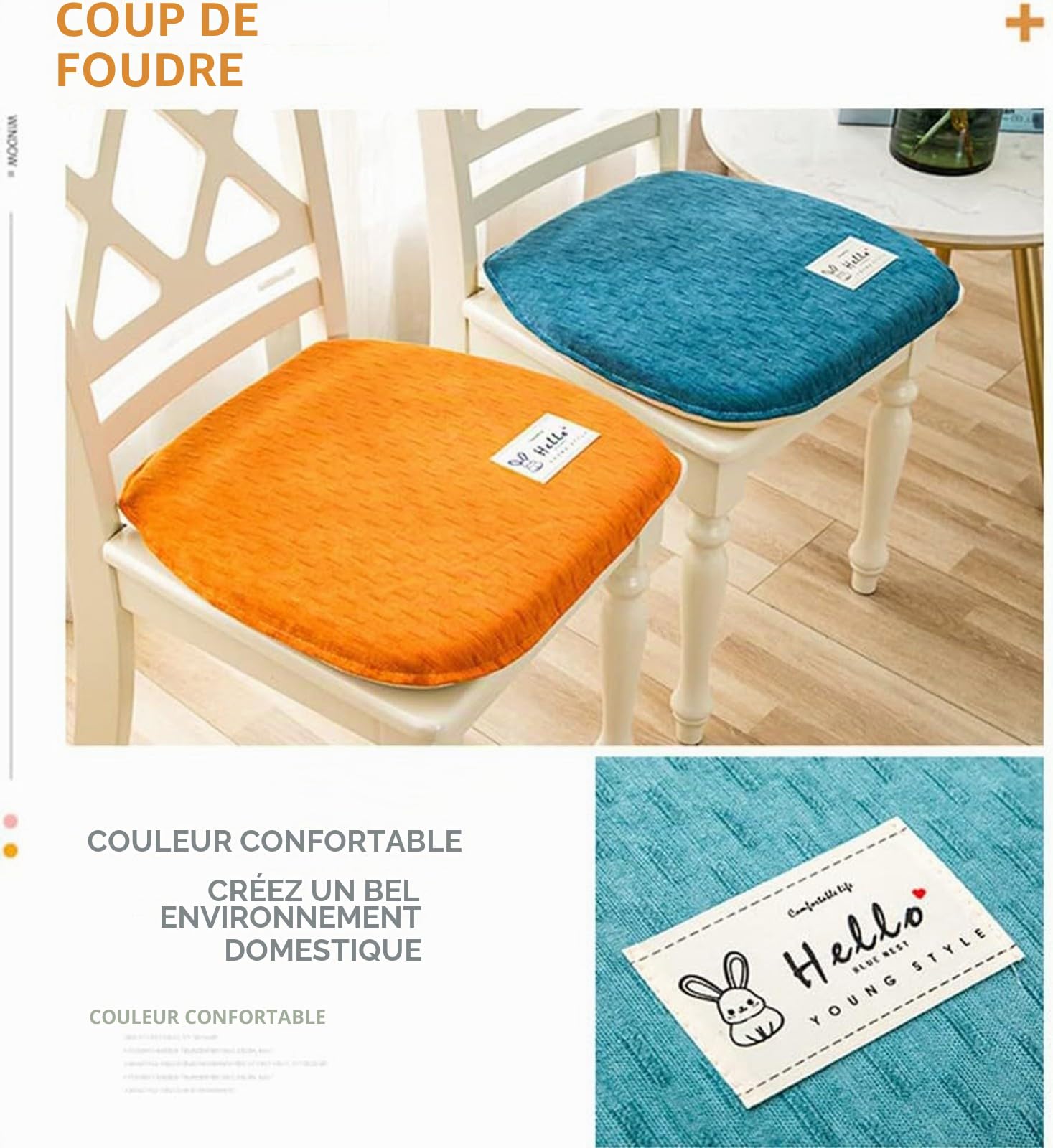 Galette De Chaise Lot De 2 avec Attaches, Coussin Chaise Cuisine Lavable, Antidérapant, Galette De Chaise Dehoussable, Coussins De Chaises D'Interieur Mousse à ​MéMoire A,36x38x4cm