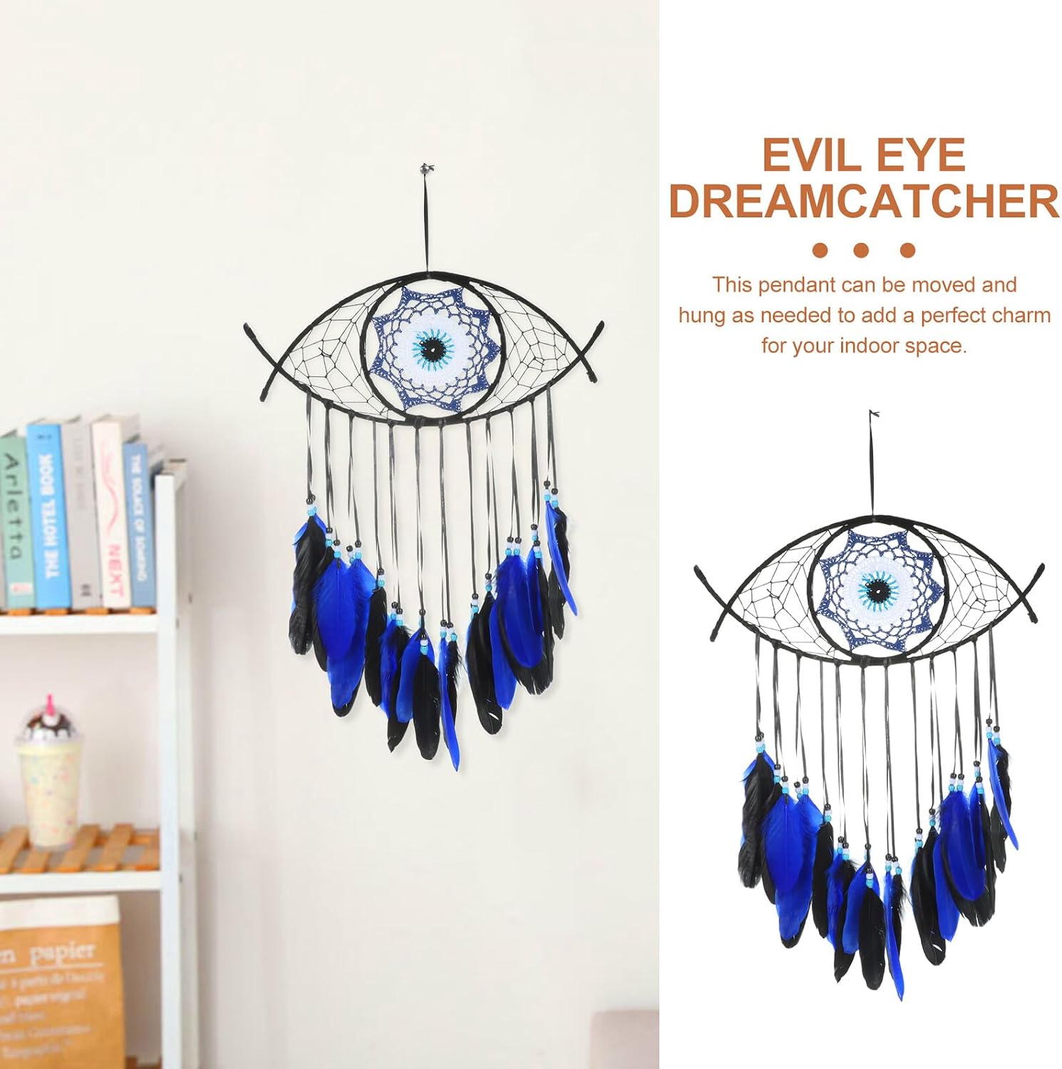 Amosfun Evil Eye Dream Catcher Wall Hanging Large Indoor Decorative Bedroom Ornament with Crochet Design for Home and Living Room Decor
