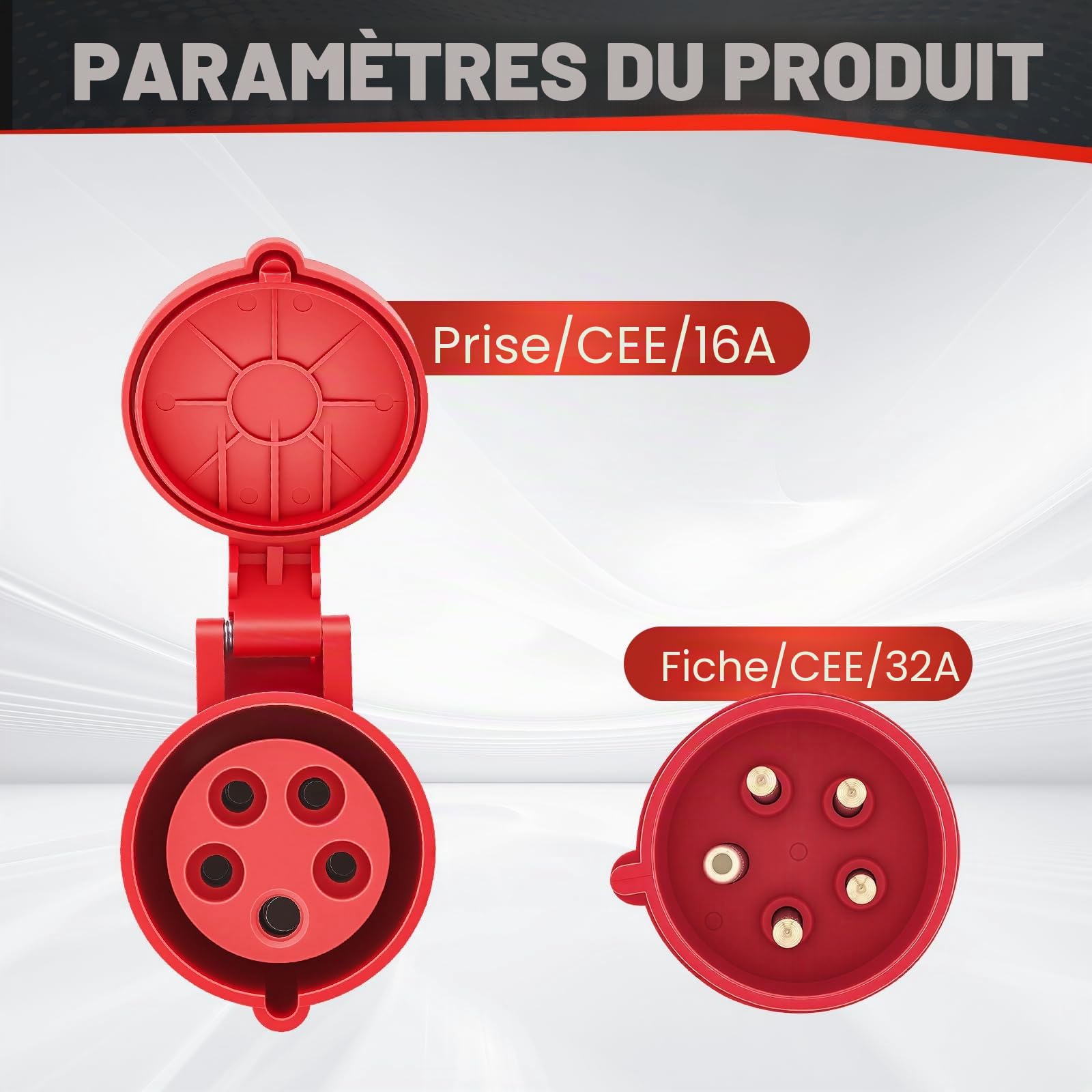 Adaptateur CEE 32A vers 16A, 5 pôles, IP44 étanche avec Couvercle de Protection Auto-fermant pour Industrie, Chantiers et Voiture électrique
