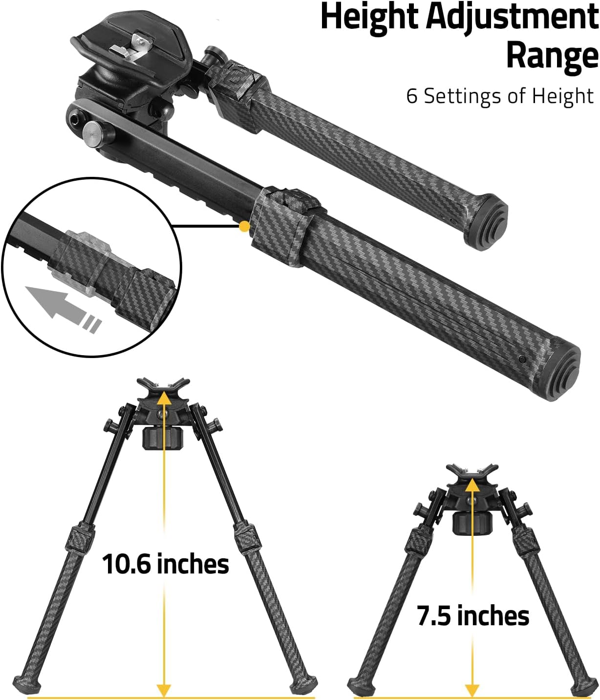 CVLIFE Sling Stud Bipod for Rifle Bipod Carbon Fiber Lightweight Stable Adjustable for Hunting and Shooting