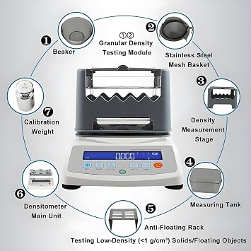 Automatic Gold Testing Kit, Electronic Solids Density Meter, 0.001g/cm3 High Accuracy Digital Solid Densimeter with LCD Display, 10 Seconds Quick Measurement, For Industrial Lab Equipment 1200A