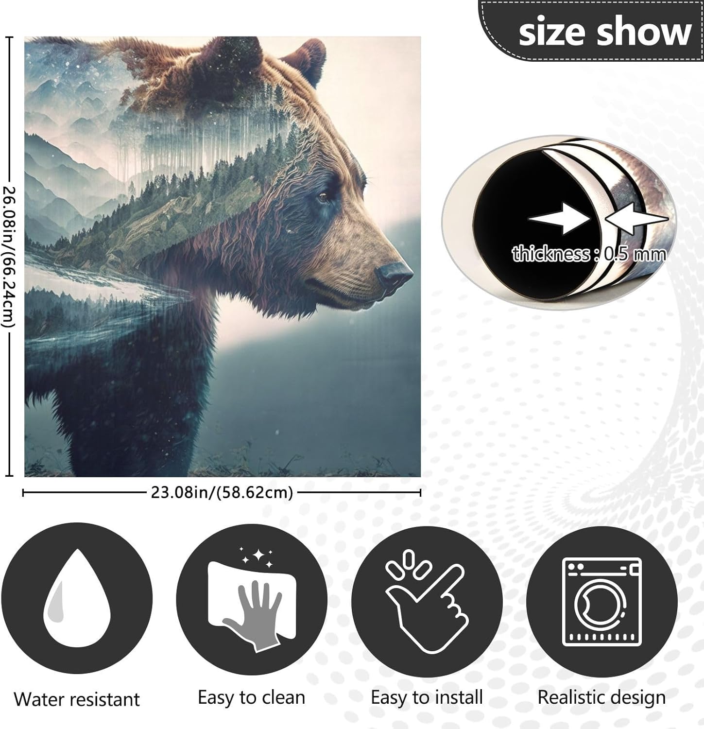 Vnurnrn Dishwasher Magnet Cover Forest Bear Print, Dish Washer Cover for Kitchen Decor, Easily Trimmable Dishwasher Sticker Refrigerator Magnetic Cover 23×26 in