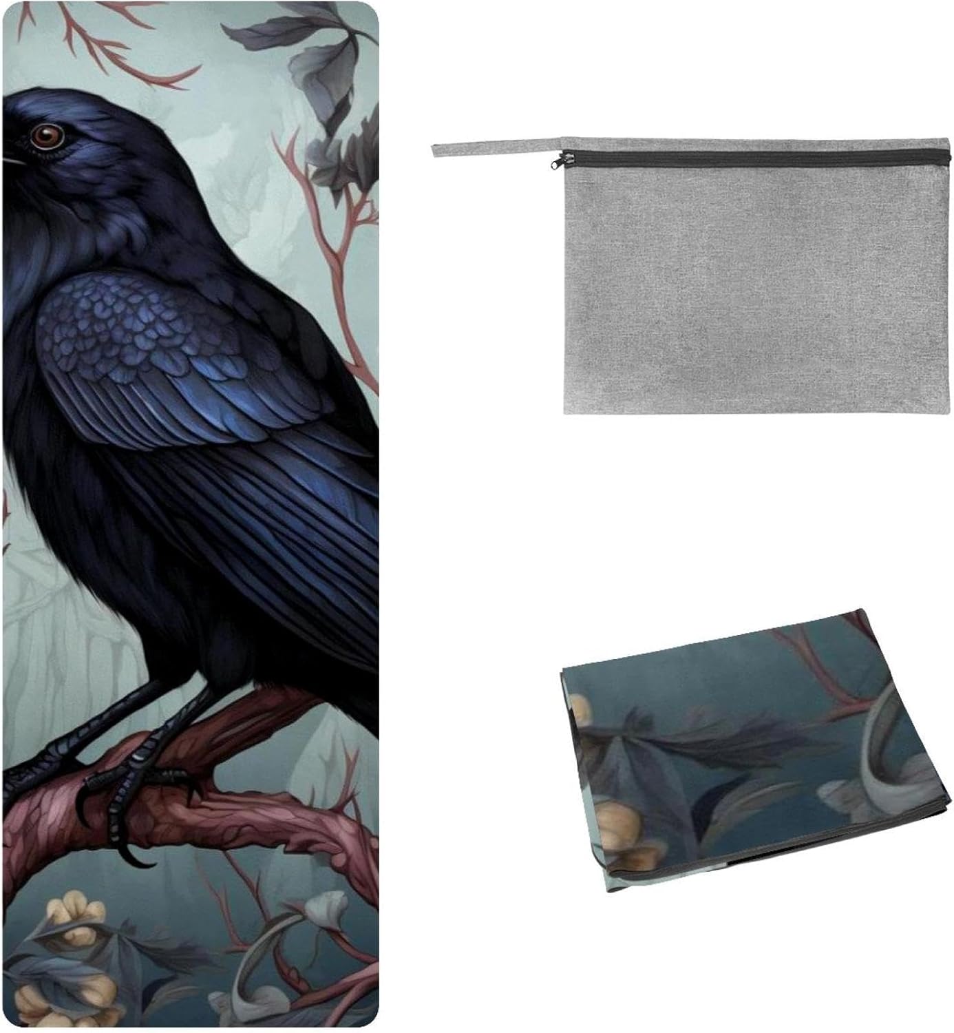 Yoga Towel, Black Crow Pattern Non Slip Sweat Absorbent Hot Yoga Mat Towel for Hot Yoga, Pilates and Fitness - 72.8" x 26.8"