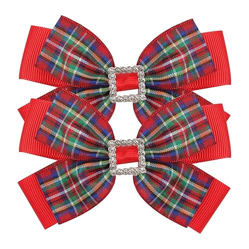 Miniatura 6 de Lazos de pelo a cuadros con diamantes de imitación de Navidad para niños y niñas, 4 pulgadas, lazo de Navidad a cuadros, lazo de cocodrilo,