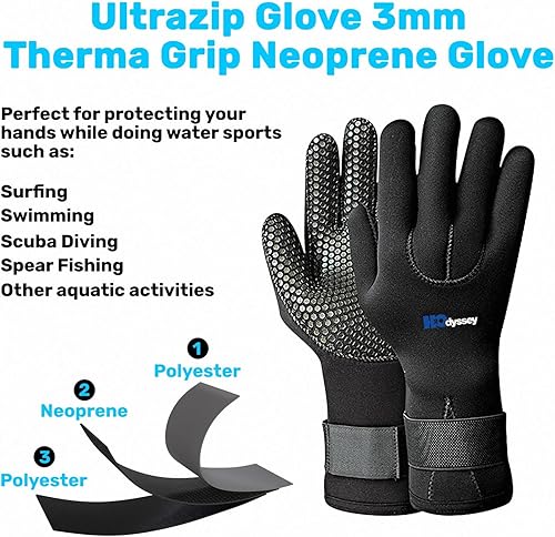 Miniatura 5 de H2ODYSSEY Ultrazip Therma Grip Glove - Five Finger Water Glove for Men and Women - Velcro Straps- Anti Skid Palm Grips