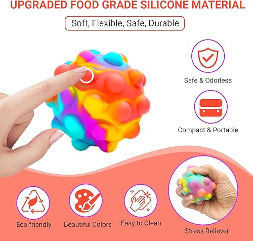 Miniatura 3 de RadBizz Pelota de juguete sensorial Push Pop Bubble Fidget - para autismo, estrés, ansiedad, niños y adultos (bola multicolor)