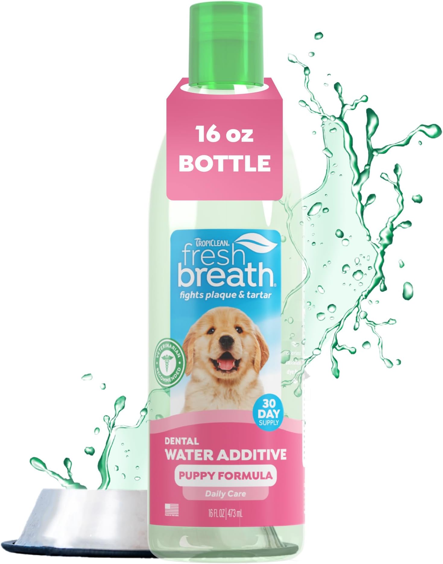 Fresh Breath Puppy Teeth Cleaning – Puppy Dental Care for Bad Breath - Breath Freshener - Water Additive Mouthwash – Helps Remove Plaque Off Pups Teeth, For Puppies, 473ml