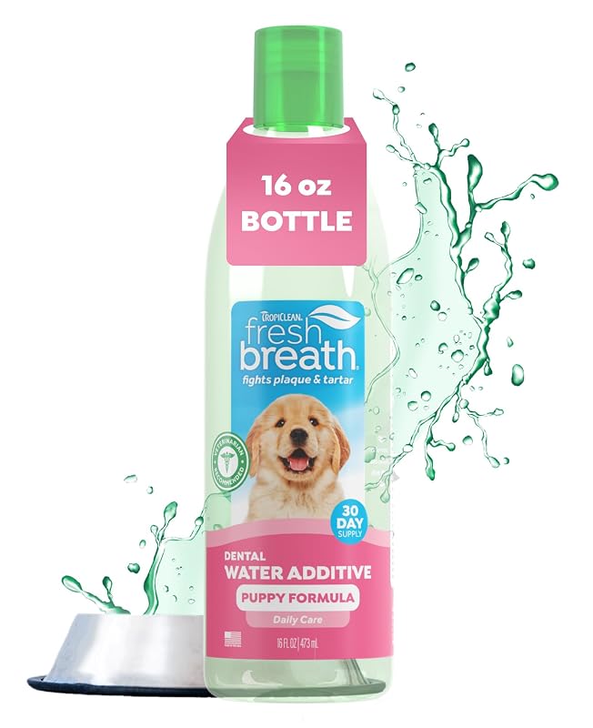 Aditivo para Água Dental para Cães Filhotes TropiClean Fresh Breath, sem Sabor, 480 mL