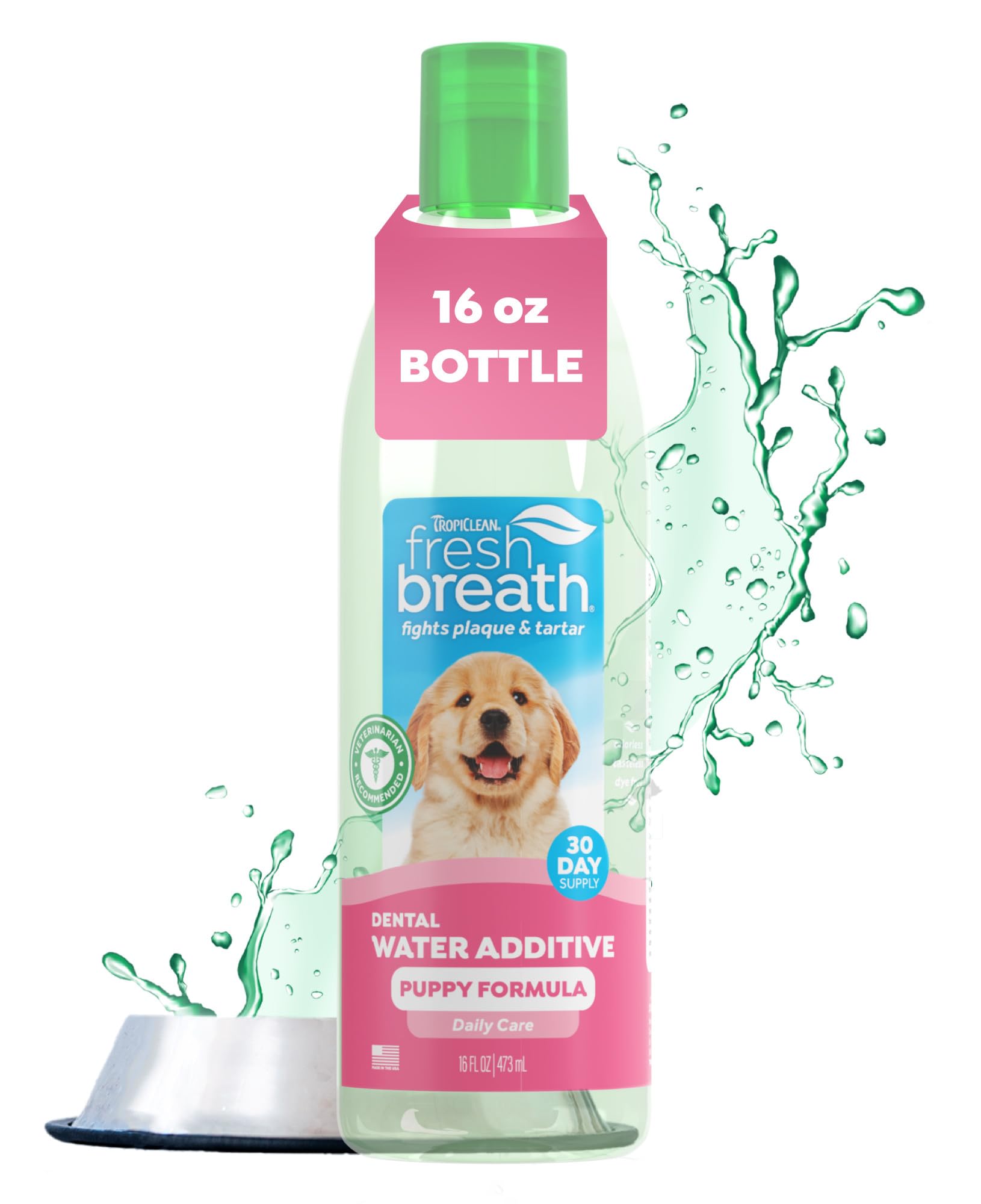 TropiClean Fresh Breath Puppy Teeth Cleaning – Puppy Dental Care for Bad Breath - Breath Freshener - Water Additive Mouthwash – Helps Remove Plaque Off Pups Teeth, For Puppies, 473ml
