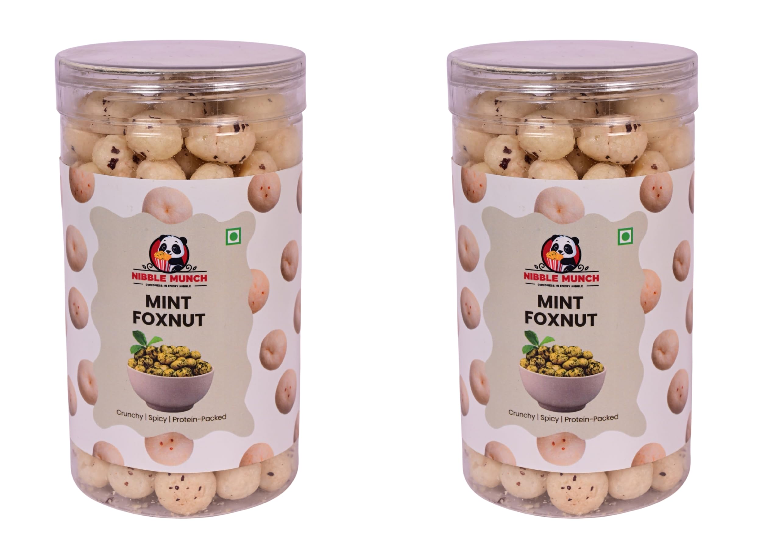 NIBBLE MUNCH Mint Makhana | Crunchy Spicy Mint Fox Nuts Snack | Roasted Lotus Seeds | Light Healthy Namkeen | Protein Rich Tea Time Munch 60g each (Pack of 2)-image-3