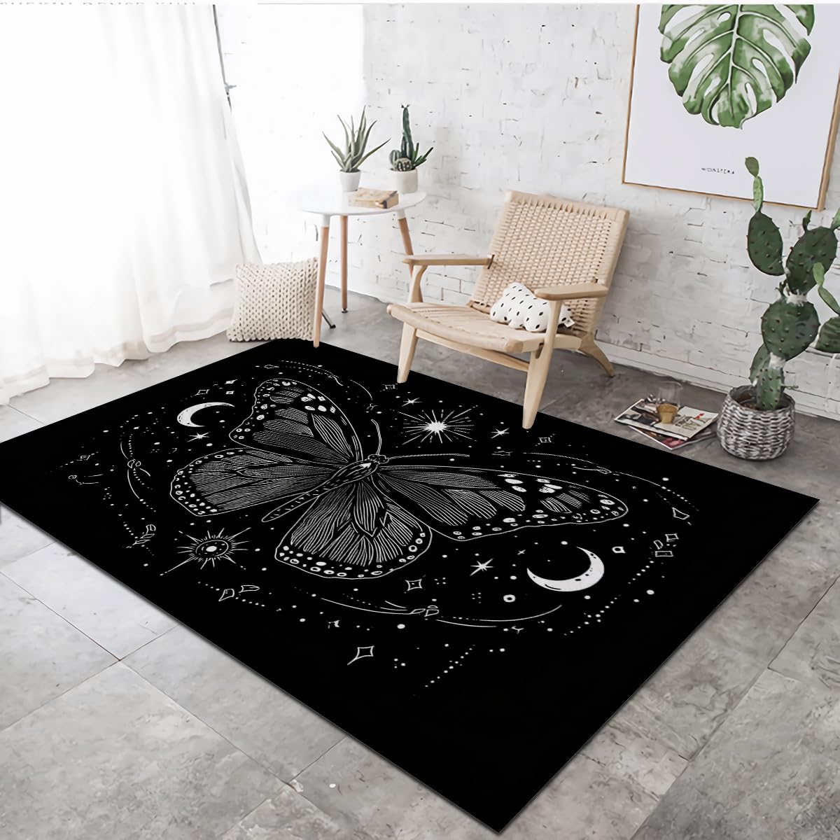 Tapis poils ras lavable et antidérapant papillon bohème contre la saleté