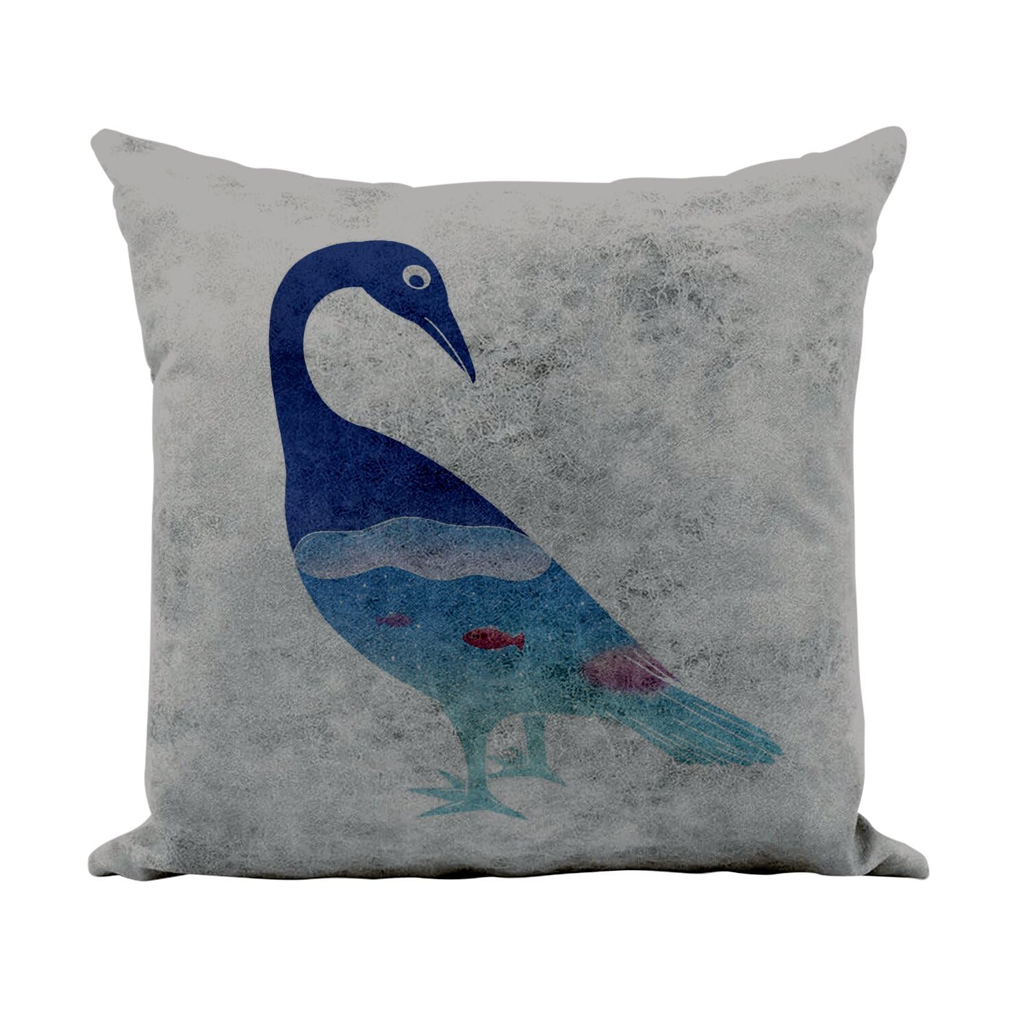 Coussin similicuir gris 40x40 cm avec illustration artistique oiseau