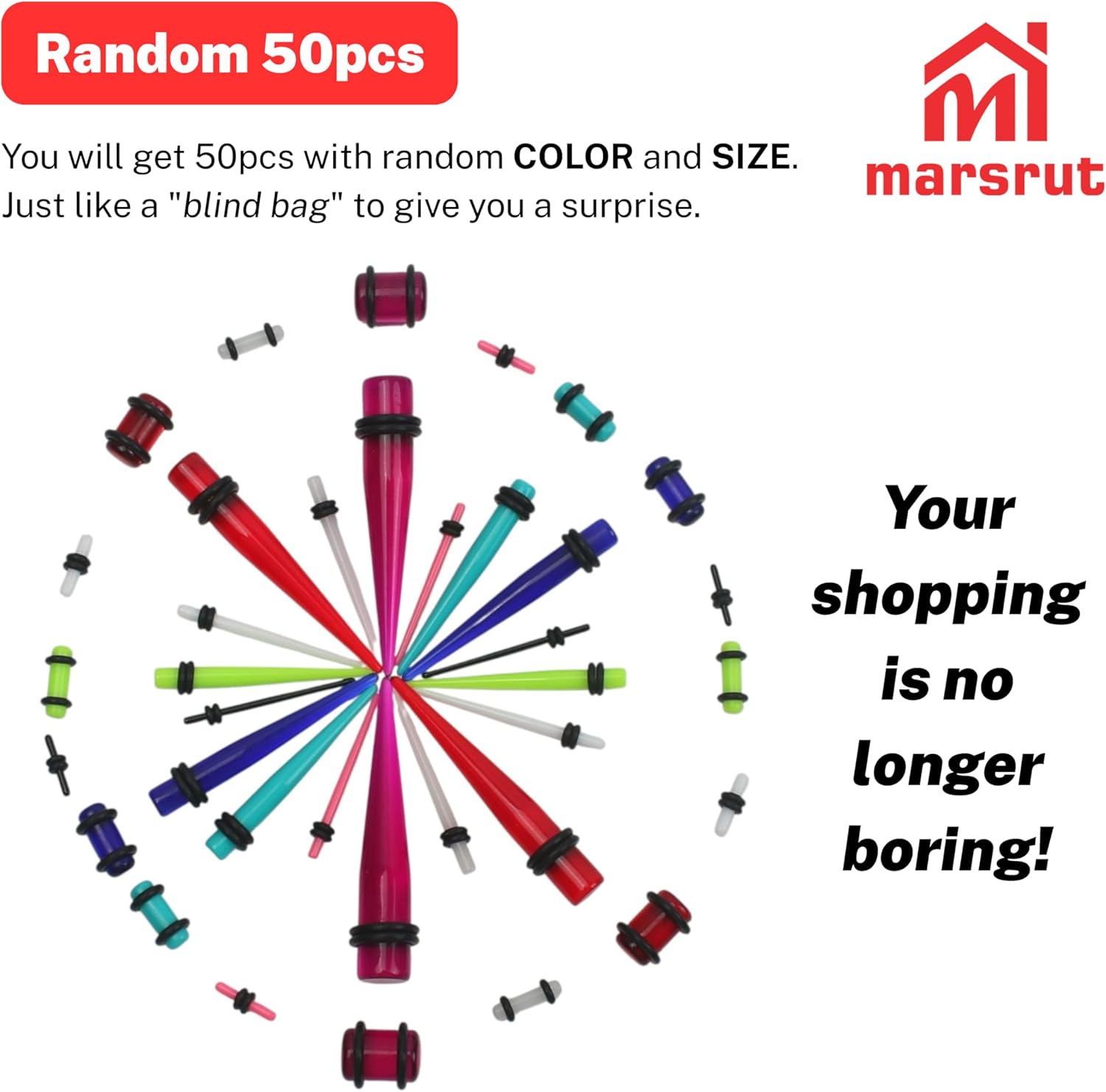 50pcs Ear Stretching Kit, Ear Gauges, Acrylic Plugs, Tapers, Round Silicone Tunnels for Women Men, 14G-00G Earring Expander, Starter Lightweight Body Piercing Jewelry Gauging Set (Random Size & Color) - Image 2