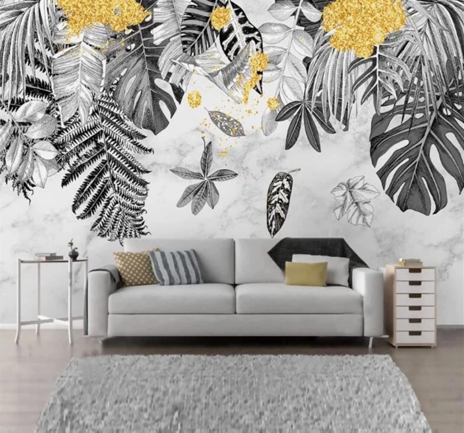 XLMING Minimalist Hand Drawn Leaves Abstract Gold 3D Wallpaper Luxury Home Dining Decor Paste Sofa Living Room The Wall for Bedroom Mural-150cm×105cm