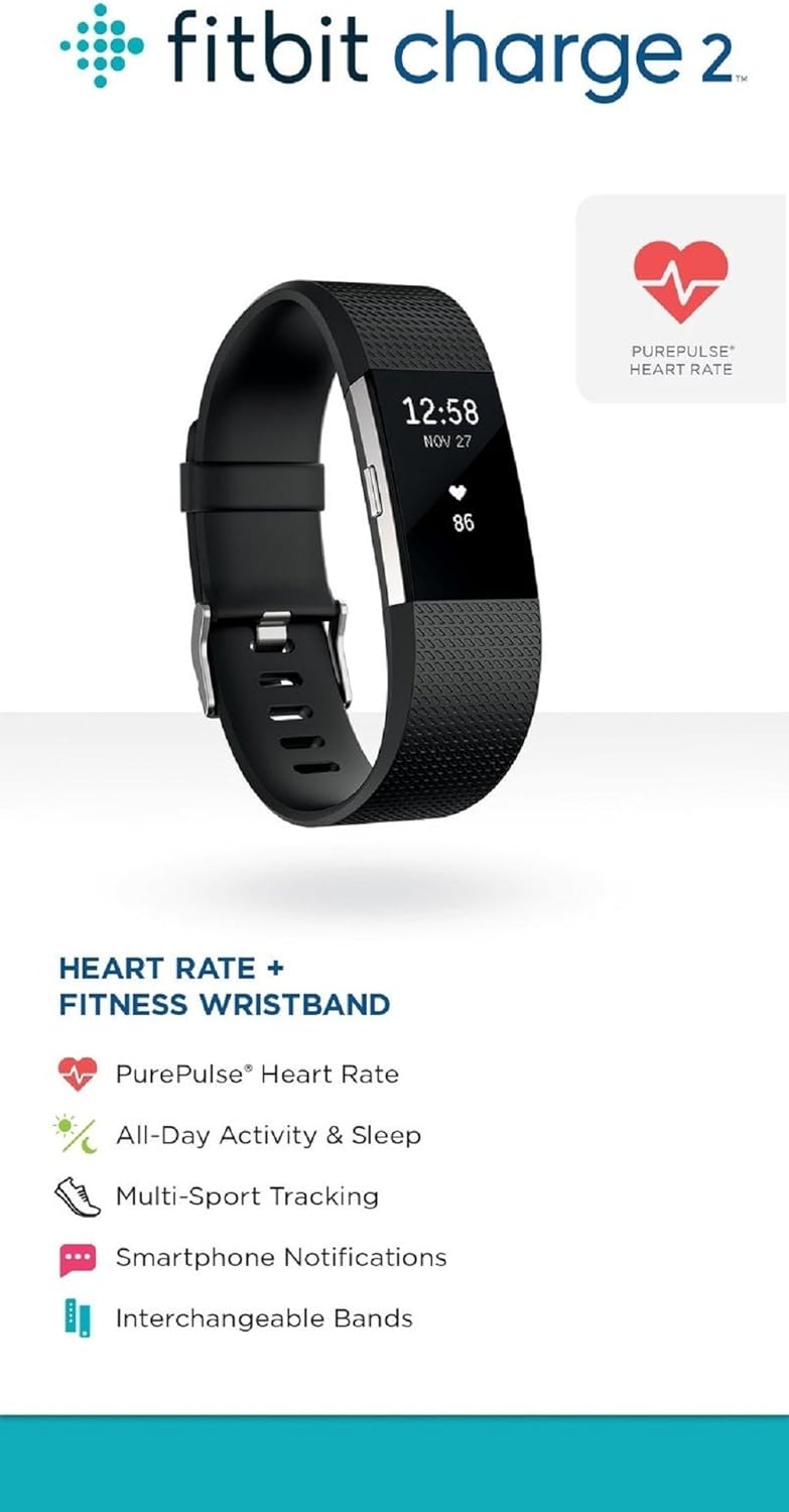Fitbit Charge 2 Heart Rate + Fitness Wristband Black Large (Renewed)