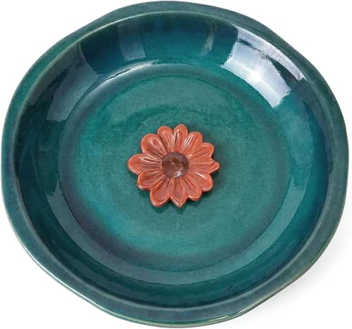 Topadorn 12.2'' Ceramic Birdbath & Birdfeeder for Small Birds Outdoors,