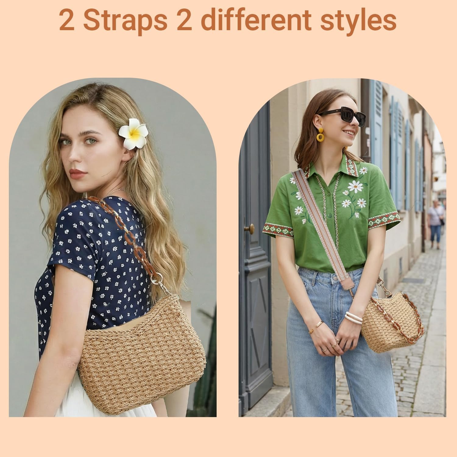 Herald Small Summer Crossbody Bags for Women, Beach Handmade Straw Woven Pocketbooks Handbag Shoulder Purse - Image 4