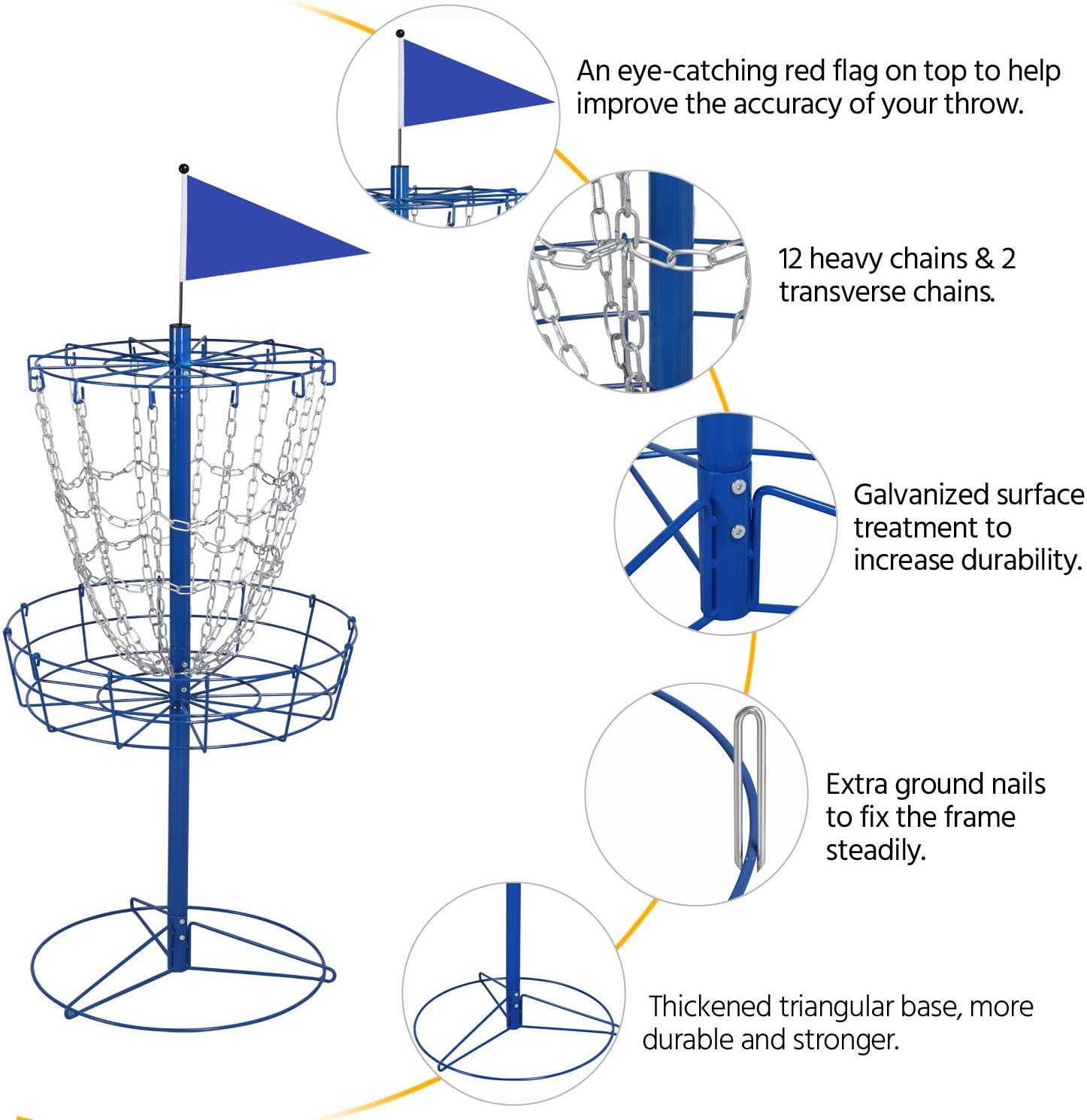 Topeakmart Disc Sports 12-Chain Disc Golf Basket Target Portable Golf Practice Set for Outdoor Indoor