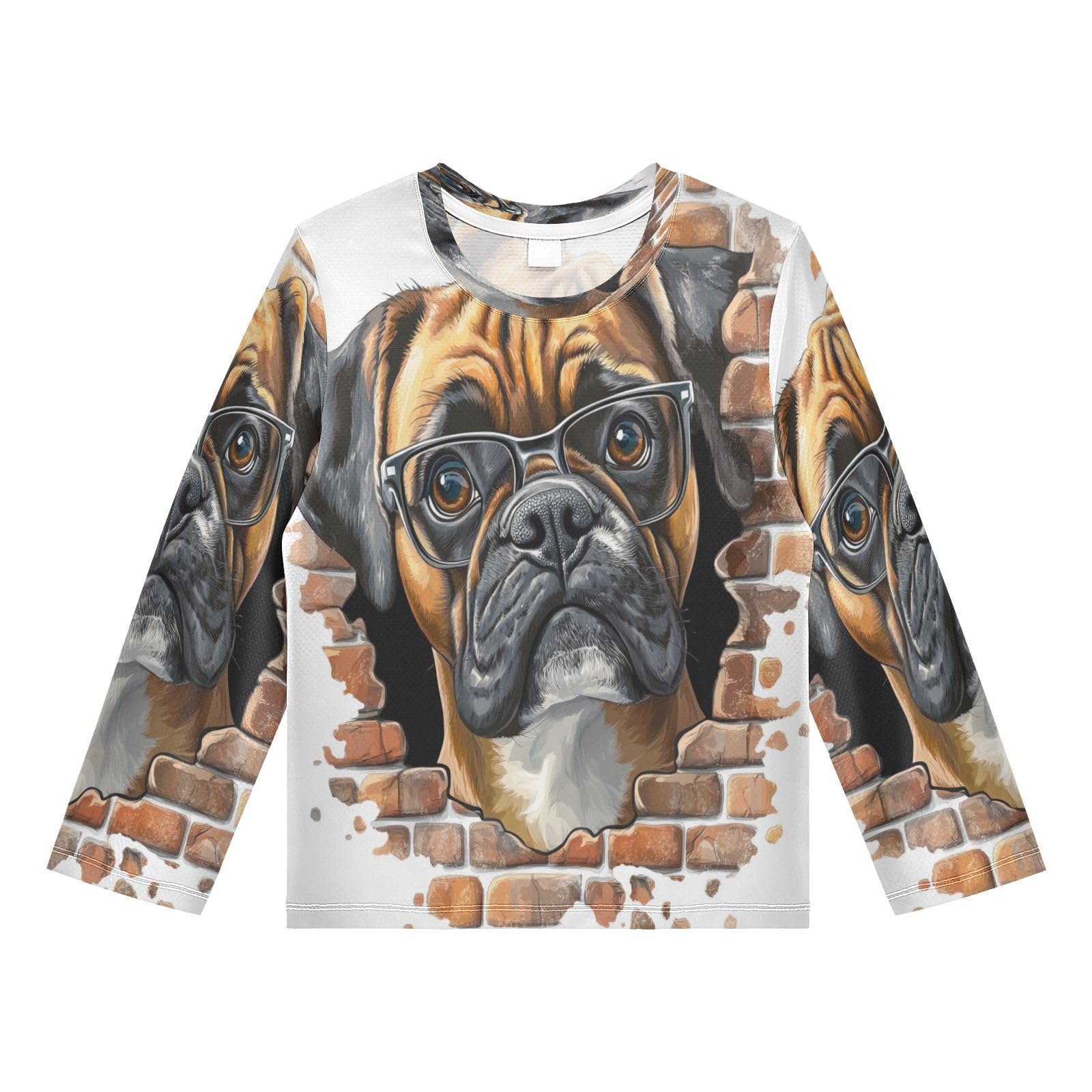 Brown Pug Dog Boy's Rash Guard Swim Shirt Long Sleeve Sun Shirt for Swimming Pool Beach UPF50+ 4T