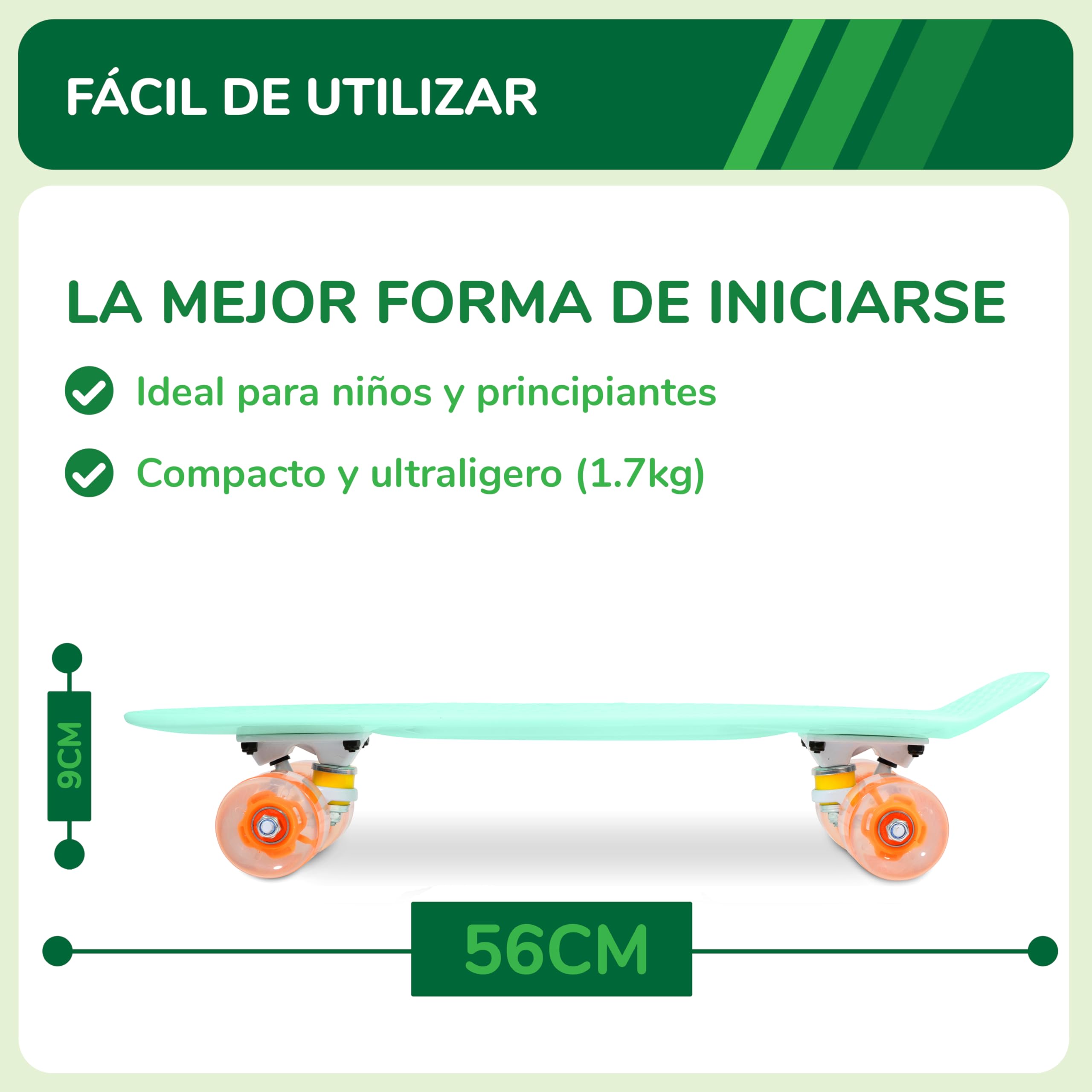 Sawyer Bikes - Monopatin/Skateboard con Ruedas LED - Niños y Adolescentes - 5