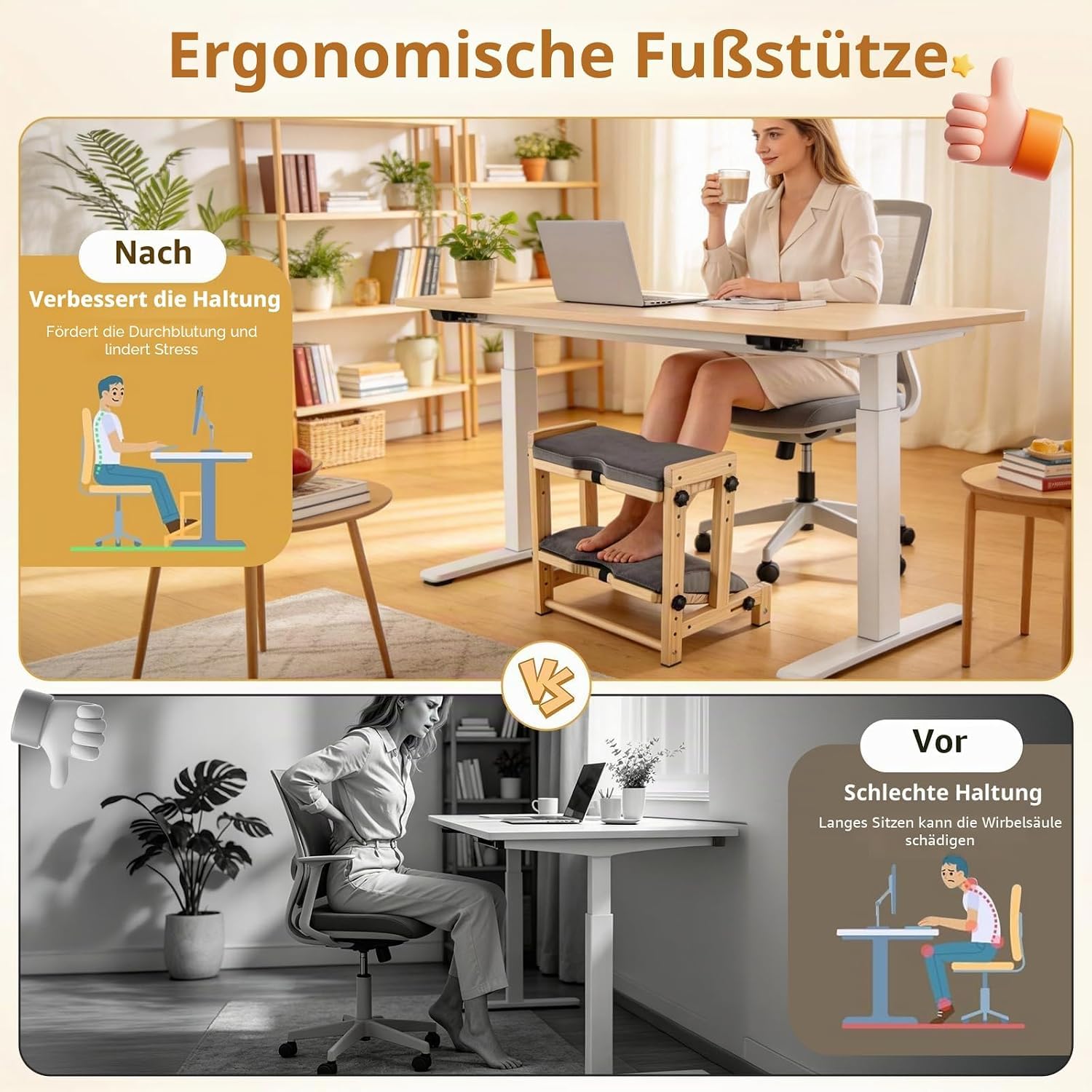 Poggiapiedi da Scrivania Doppio Strato con Cuscinetto Rimovibile, 4 Livelli | Poggia Piedi per Scrivania Regolabile con Base Antiscivolo, Schiuma Ergonomica per Ufficio e Casa, 40x30x40 cm