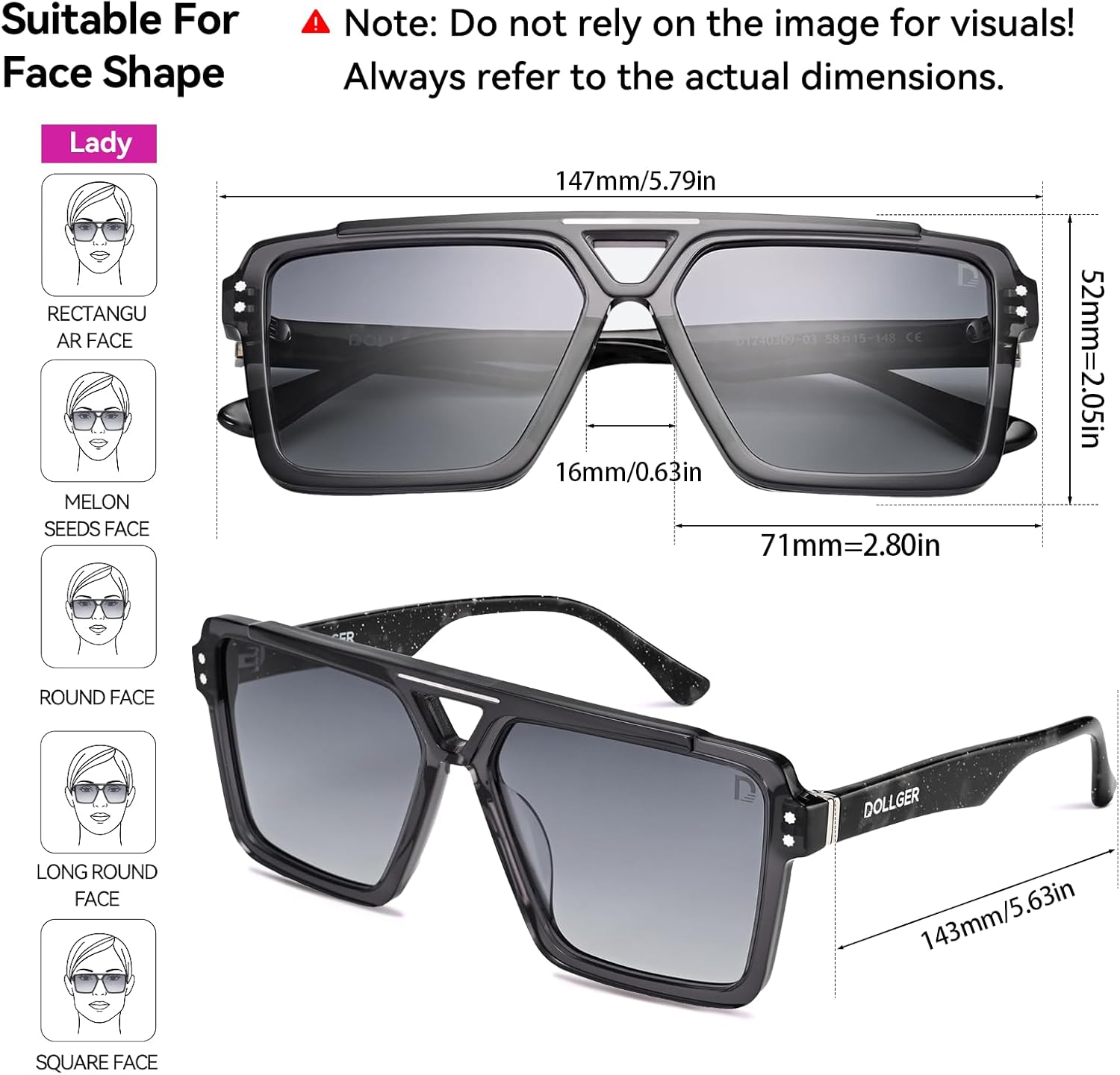 Trendy Oversized Polarized Square Sunglasses for Men and Women – Stylish UV Protection Shades D1240309