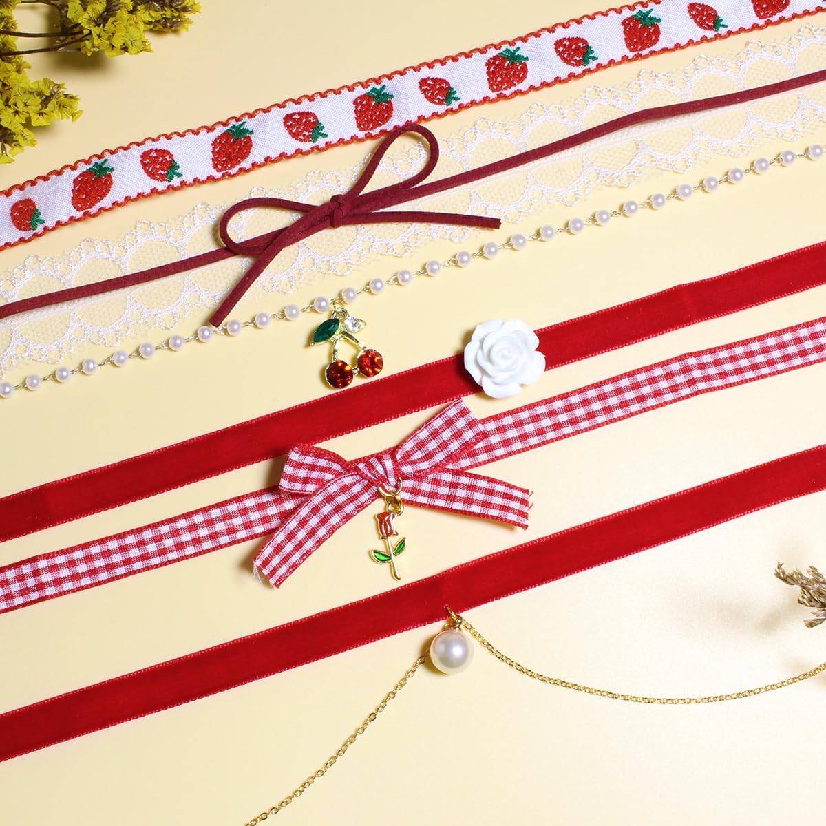 Nova&Aria Chokers Set For Women Heart Choker Necklaces Flower Pendant Velvet Cute Pink Turquoise Blue White Black Choker Necklace Christmas Colorful Lace Chokers image 2