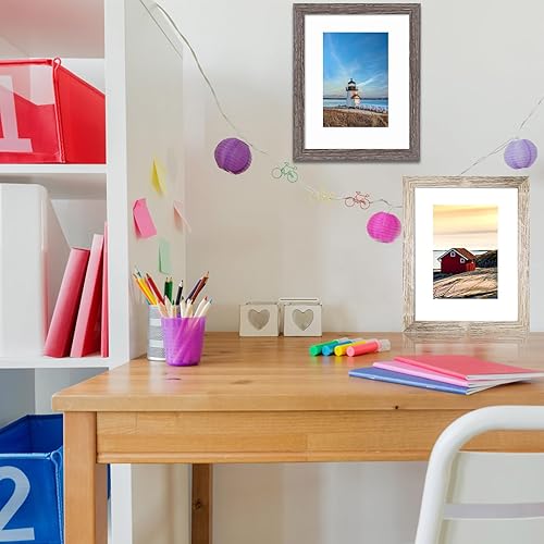 Miniatura 6 de Juego de 8 portarretratos de 8 x 10 pulgadas, rústicos con múltiples patrones de madera, cubierta de plexiglás HD, para exhibir fotos de 5 x 7 con