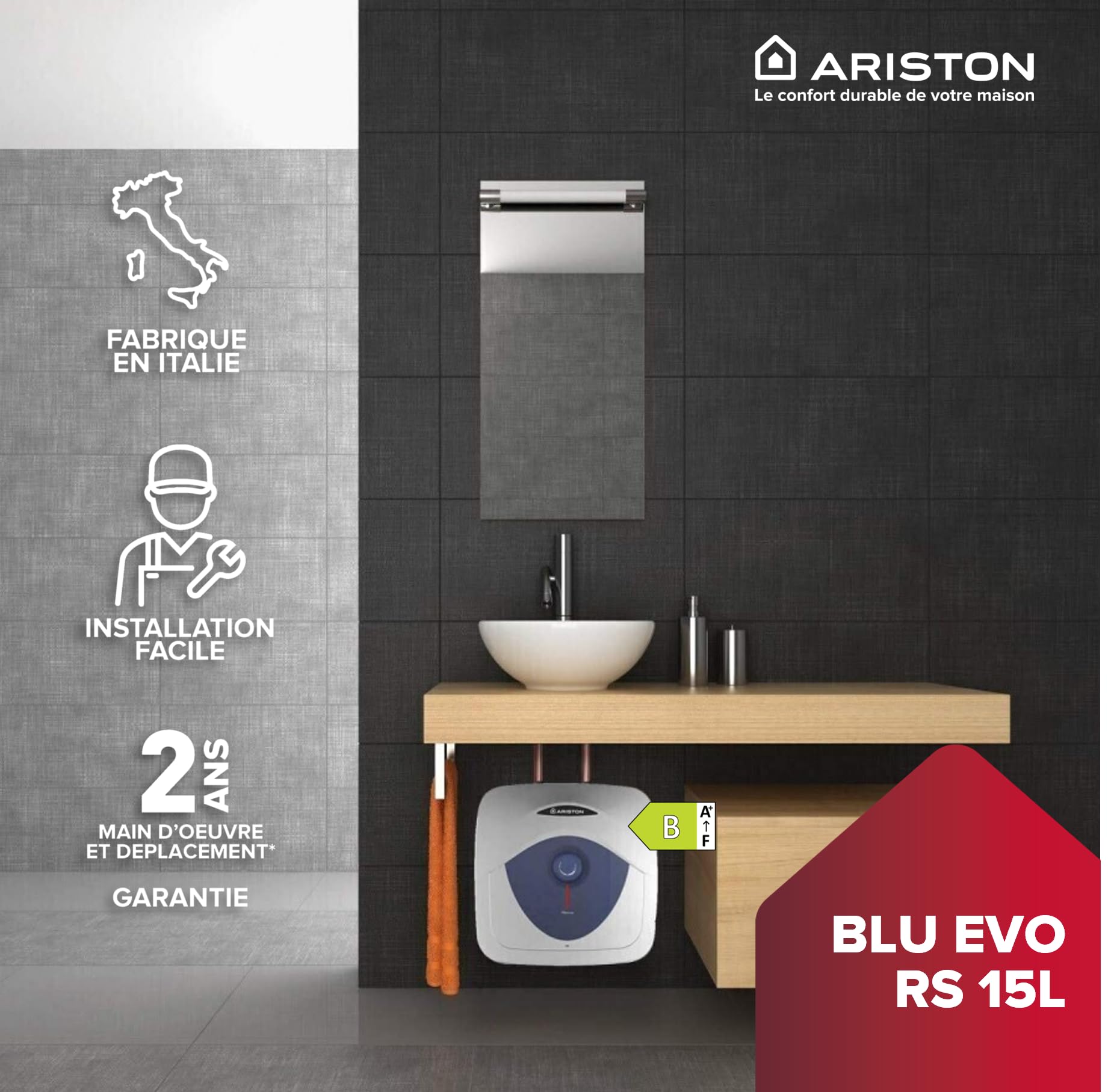 Ariston Blu Evo RS 15L Chauffe-eau Électrique 15 litres Compact Sous-Evier 2000W