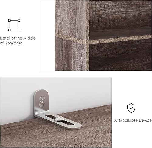 Miniatura 6 de FOTOSOK Estantería abierta de 6 niveles, estantes de almacenamiento independientes para dormitorio, sala de estar y oficina, roble