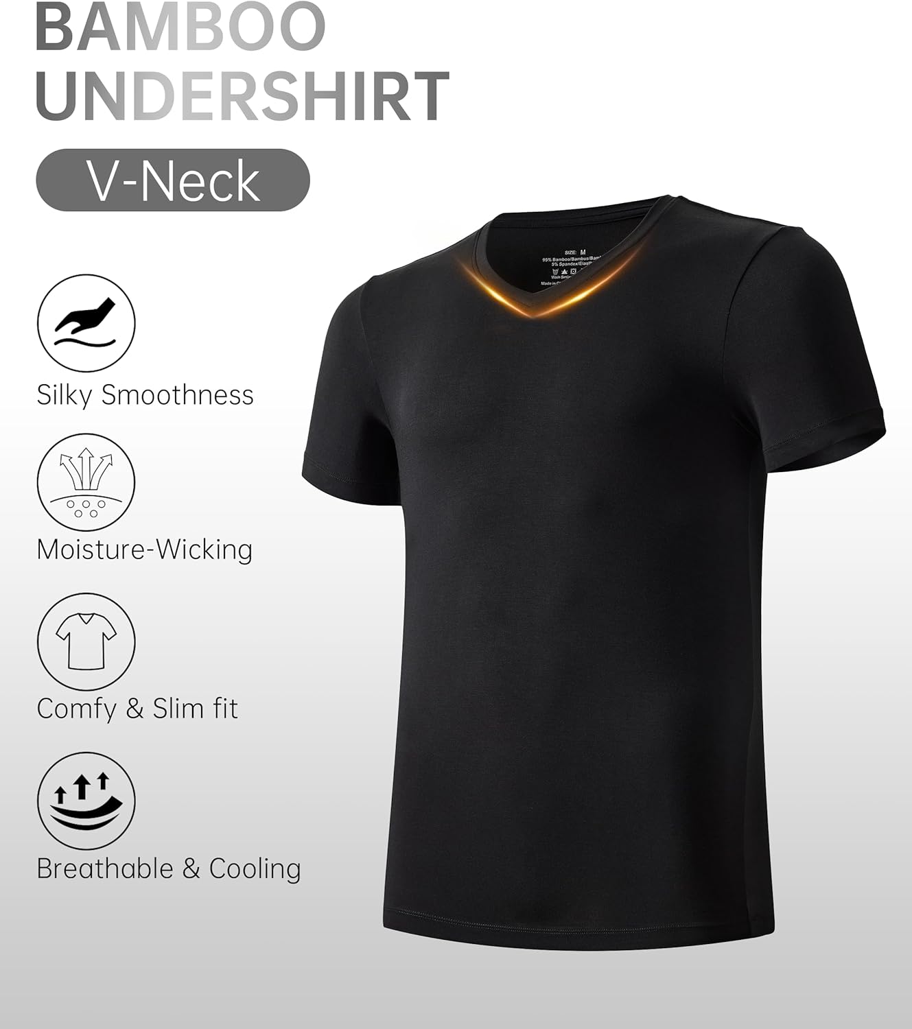 CF Men's Undershirts Bamboo Rayon Shirts for Men Moisture Wicking T-Shirt Classic V Neck Cooling Tee Shirts 3/5 Pack - Image 4