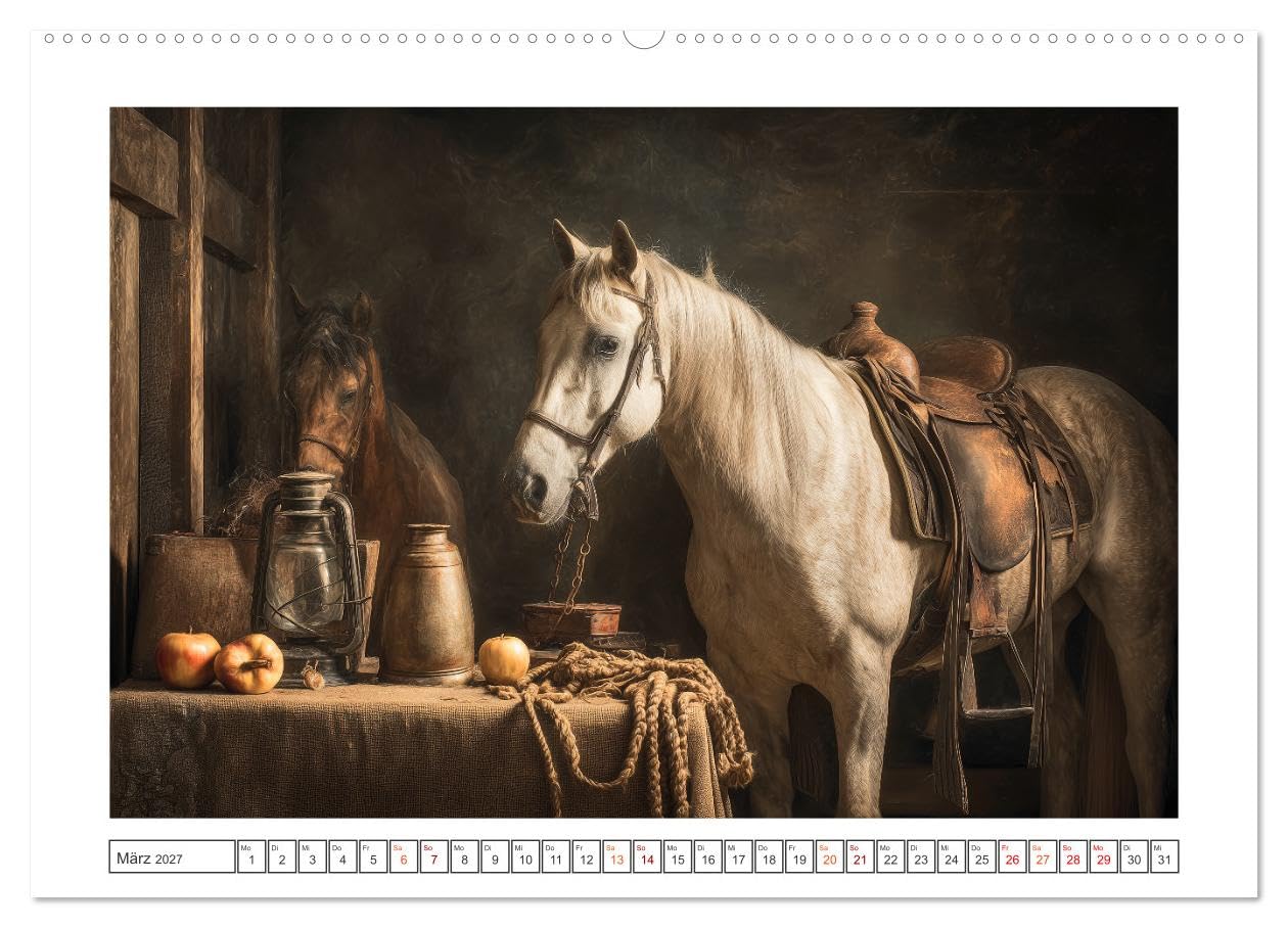 Pferde wie gemalt (hochwertiger Premium Wandkalender 2027 DIN A2 quer), Kunstdruck in Hochglanz: Dieser Kalender zeigt das Pferd als zeitloses Symbol ... im Wechsel der Jahreszeiten. (CALVENDO Tiere)