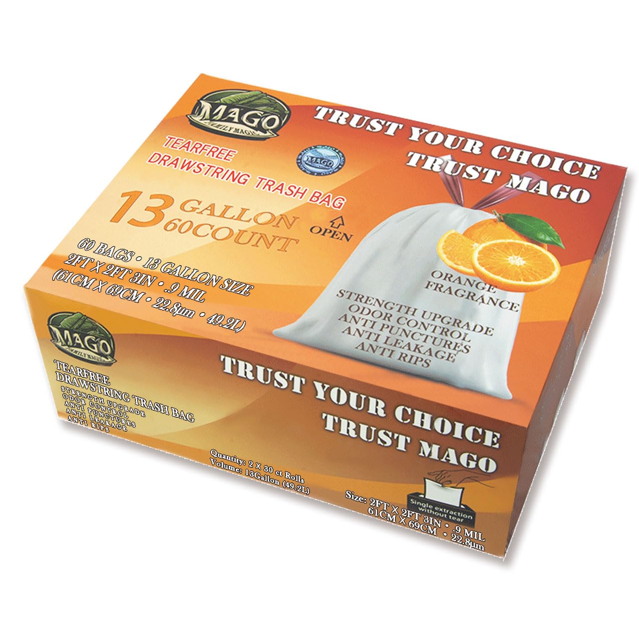 MAGO FAMILY MAGIC Trash Bags, Super Strong Tall Kitchen Drawstring Garbage Bags 13 Gallon, White Trash Bag for Kitchen & Household Waste, Tear-Free