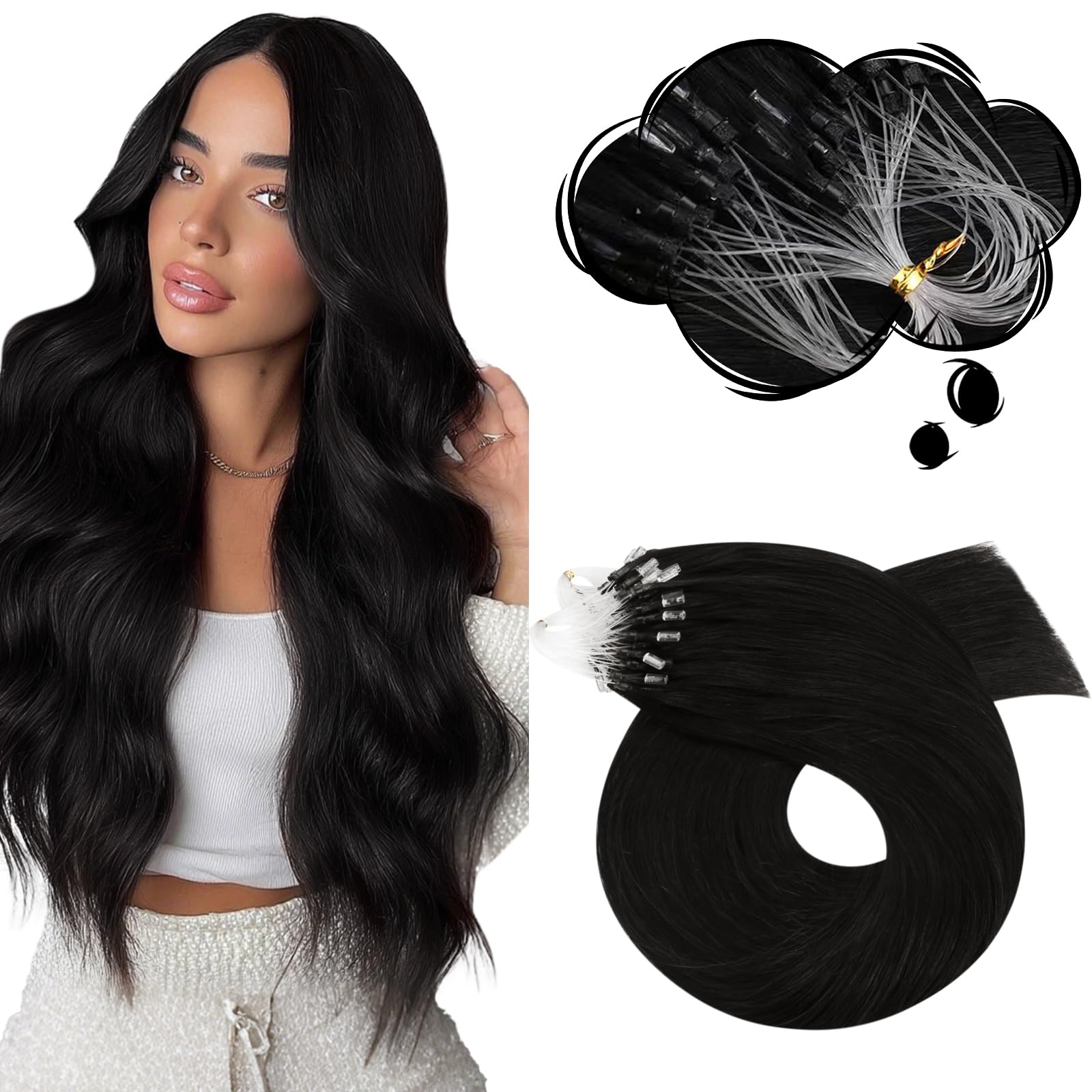 Moresoo Nano Hair Extensions Real Human Hair 16 Inch 50g/Pack Ash Blonde Highlight Nano Beads Hair Extensions Human Hair 1g/s Remy Straight Hair #P18/613 — view 49