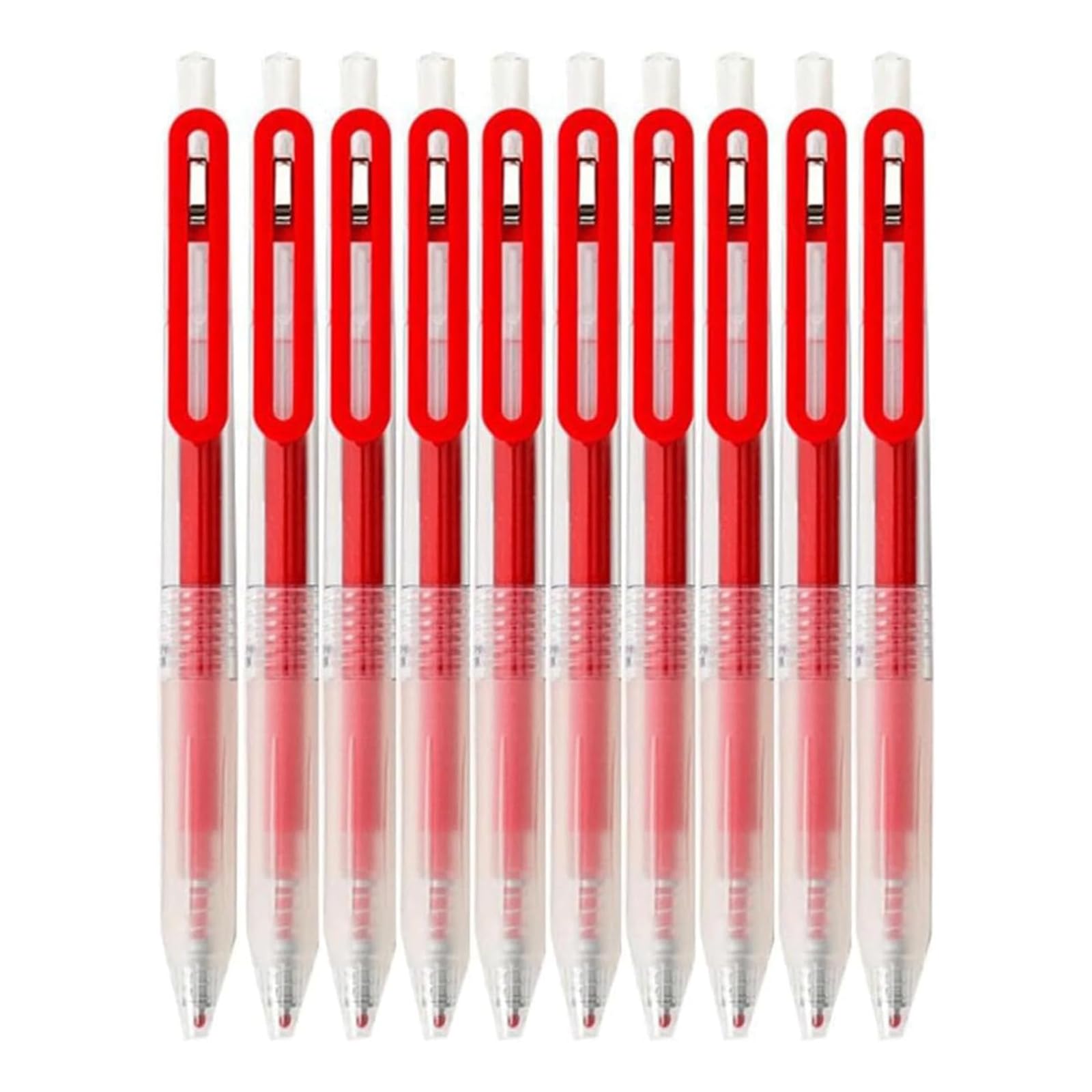 Penne gel, penne a inchiostro, 10 a sfera retrattili rosse, scrittura fluida, rollerball da 0,5 mm, dimensioni: 140