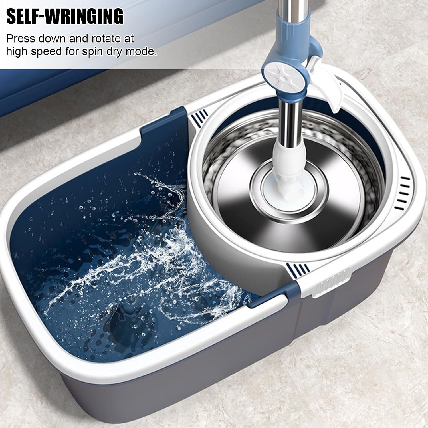 Spin Mop and Bucket with Wringer Set - Floor Mops with 5 Microfiber Mop Refills and 2 Adjustable Stainless Steel Handle, Suitable for Hardwood, Wood, Laminate, Tile Floor Cleaning,Green