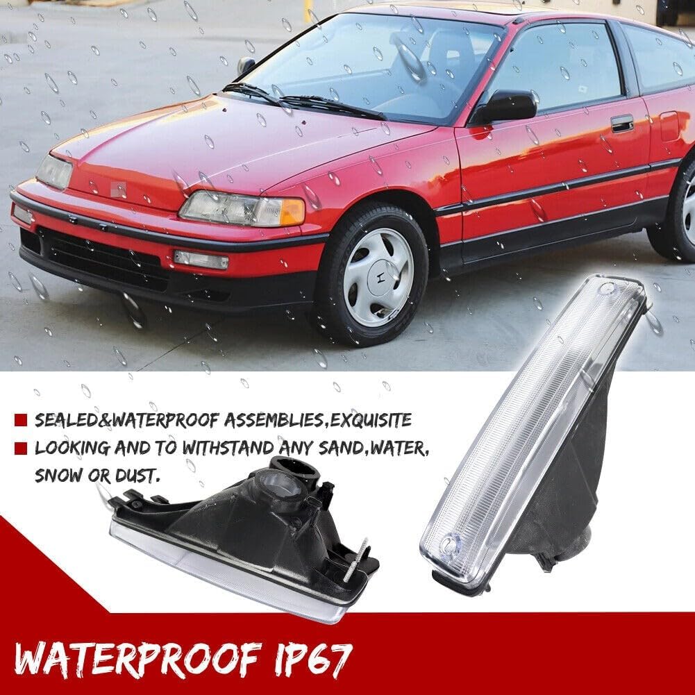 JDM Chrome/Clear Front Bumper Turn Signal Lights Cr-X Black ABS Housing 1990-1991 for Honda for CRX Base/HF/Si 1990-1991 Smooth RB-288CH 33300-SH2-A03