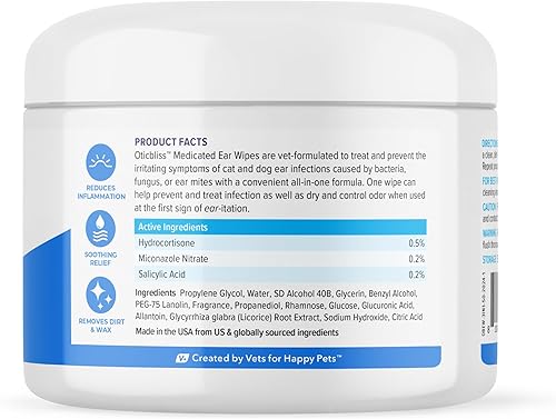 Miniatura 3 de Vetnique Oticbliss Toallitas medicadas para oídos Toallitas para orejas de gato y perro con hidrocortisona y ácido salicílico para limpieza y