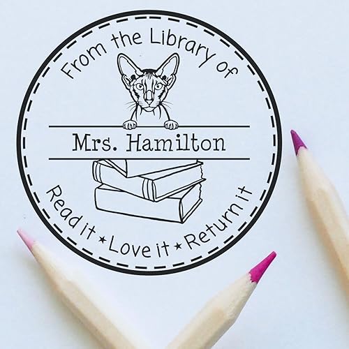 Miniatura 6 de Sello redondo autoentintado de Cornish Rex Peeking Cat para biblioteca de profesores, divertidos sellos para profesores, diseño redondo, estampado