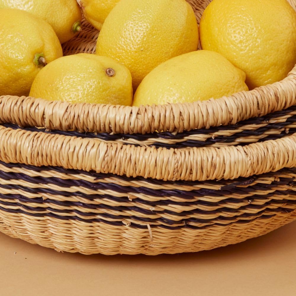 Natural Black Fruit Bowls for Kitchen Countertop, Fruit Storage, Hand Woven, 13" wide, Set of 3