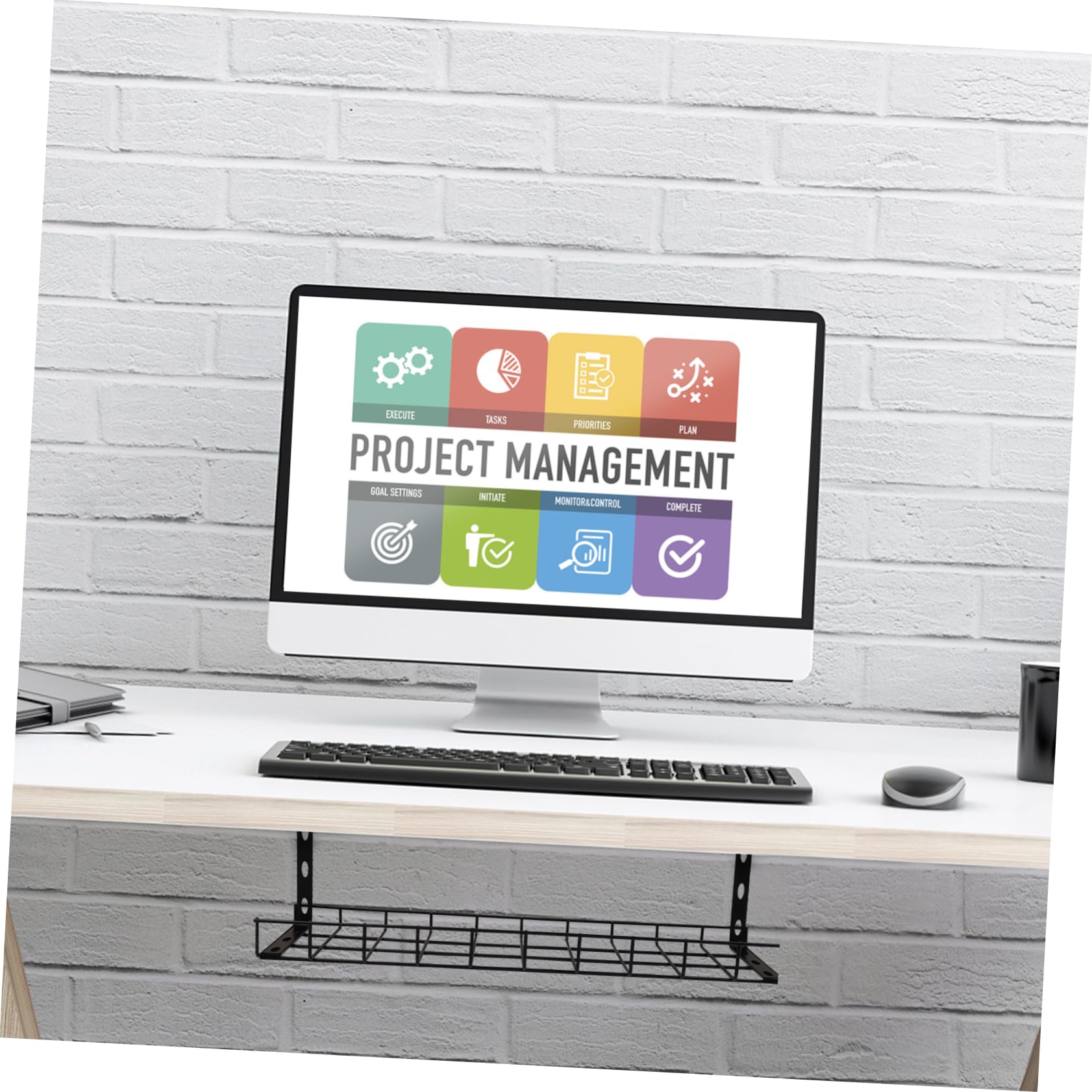 1 pièce Support de Rangement de Câbles sous Bureau Fer Organisateur de Câbles Noir pour Gestion des Fils et Multiprises