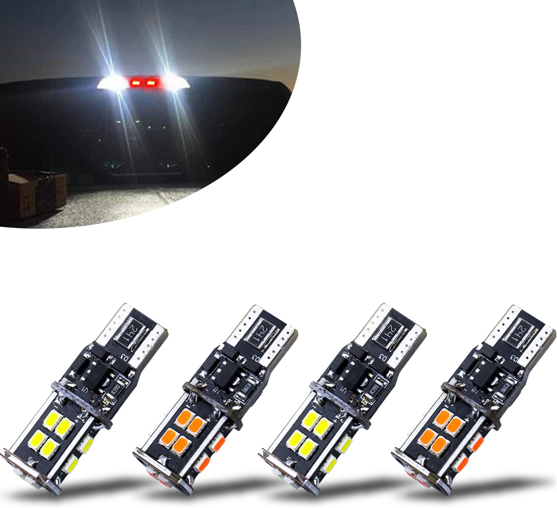 KISLED 12-24V Extremely Bright 194 912 921 168 175 2825 W5W T10 T15 LED Bulbs Fit for Chevrolet Dodge Ford GMC Honda Nissan Toyota Truck 3rd Brake Lamp Cargo Lights, White/Red