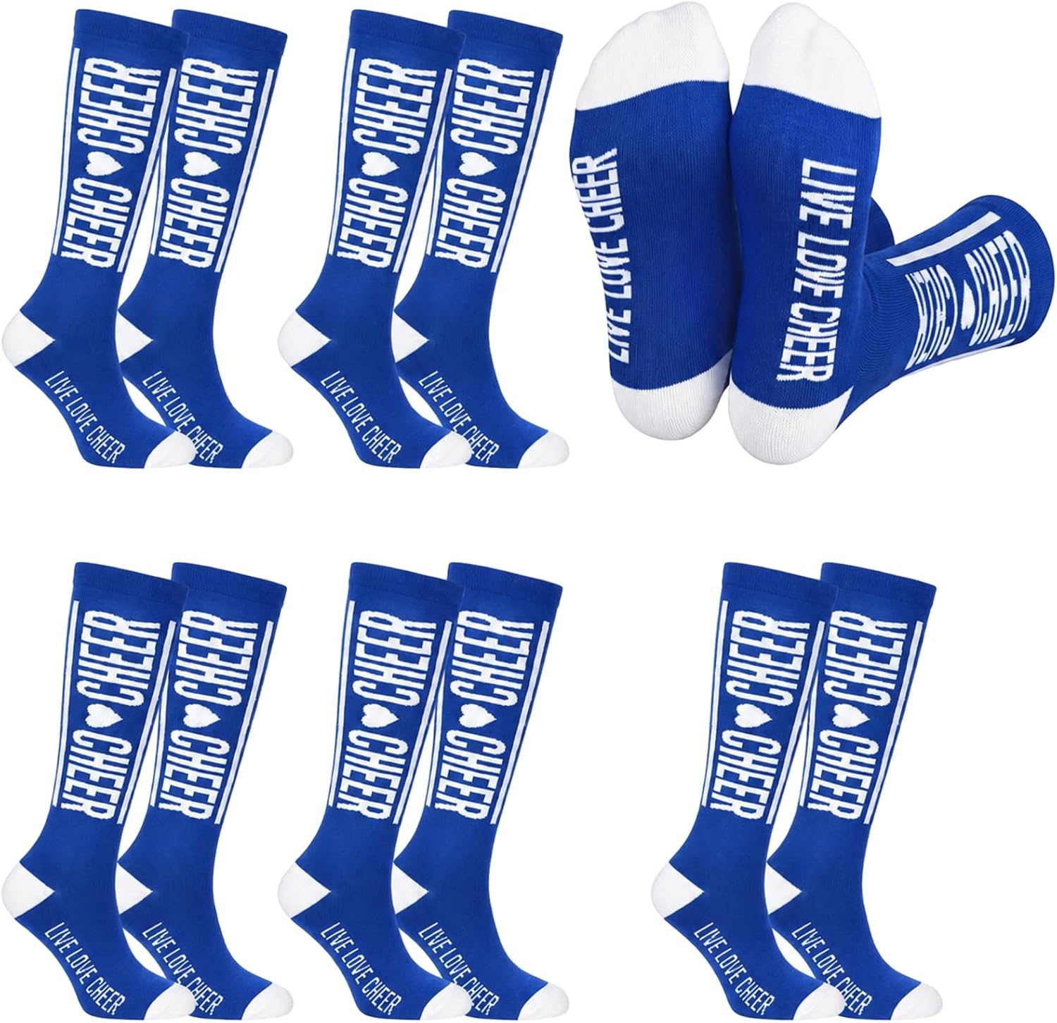 Twistover 6 Pairs Cheer Socks Bulk Live Love Cheer Cheerleader Team Knee-High Cheers Sock Spirit Team Accessories Gifts