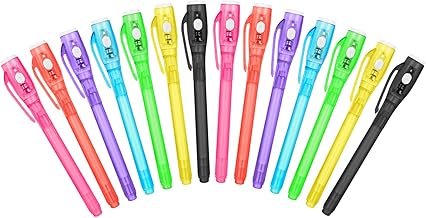 OFFCUP Invisible Ink Pen, 14pcs Spy Pen with UV Light, Magic Marker Pens with UV Light for Kids, Spy Pens Invisible Ink, Invisible Pen for Writing Secret Message Party Bag Fillers for Kids(A)