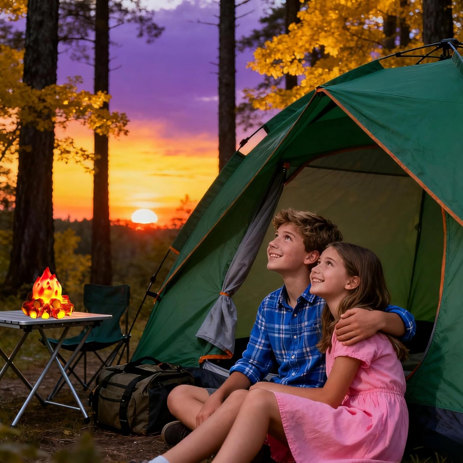Hemobllo Campfire Light: Mini LED Flickering Flame Light, Battery Operated Fire Logs Fake Campfire for Indoor/Outdoor Christmas, Halloween, Camping - 4.52 x 4.52 x 4.33 in