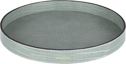 Miniatura 4 de Cockatoo Bandeja redonda de piel sintética, bandeja de café decorativa para otomana, sala de estar y decoración moderna del hogar (mediana9