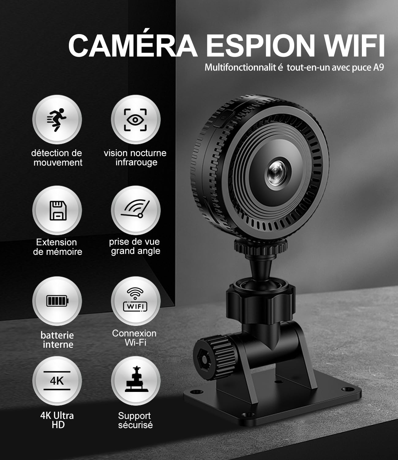 Mini Spy Camera, UHD 4K Wireless Spy Camera for Indoor/Outdoor, Night Vision and Motion Detection, Remote Recording for Home Surveillance - 2