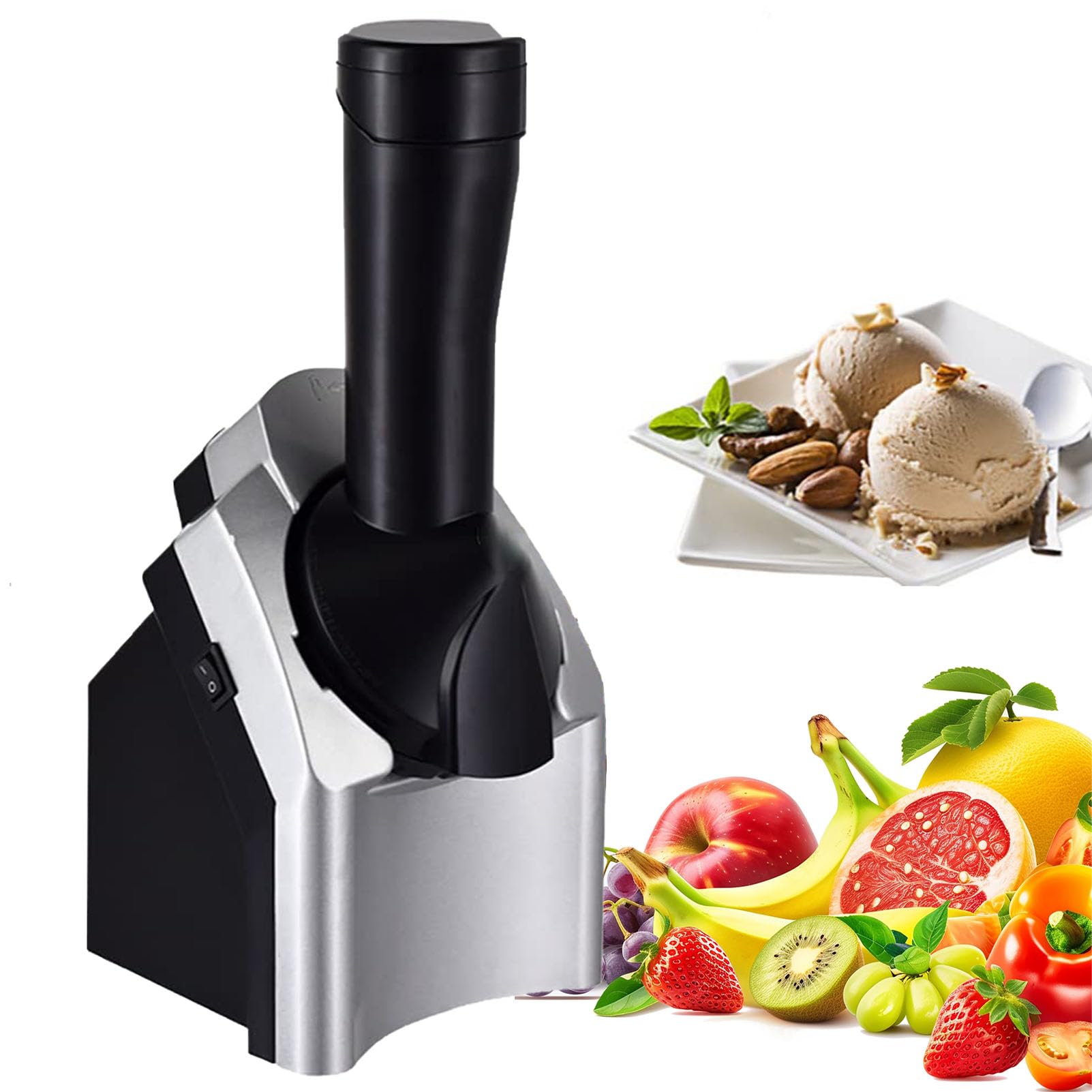 Máquina De Helado para El Hogar, Máquina para Postres Congelados, Máquina De Hielo Suave De Fruta para Hacer Un Sherbet Saludable, Sorbete, Helado De Fruta Y Yogur Congelado para Niños Negro